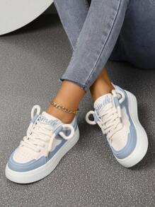 Fall/Winter Fashionable Color-Block White Sneakers - Blue - View 6