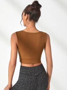 SHEIN Sports Solid Crop Sports Tank Top - Brown - View 2