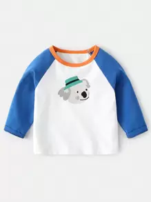 Chico joven Camiseta con estampado de dibujos animados de manga raglán - Blanco - Ver 1