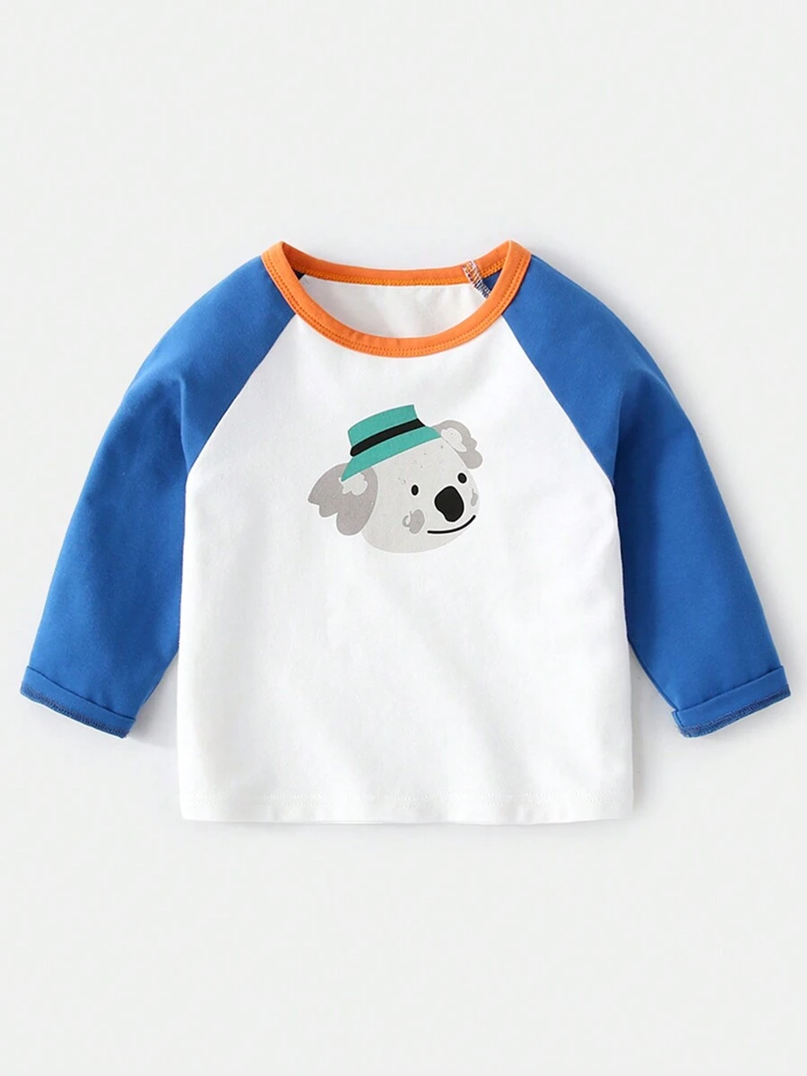 Chico joven Camiseta con estampado de dibujos animados de manga raglán - Blanco - Ver 1