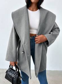 RueChic Waterfall Collar Double Breasted Overcoat - Light Grey - View 6