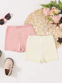 SHEIN Young Girl 2pcs Solid Biker Shorts - Multicolor - View 1