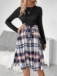 EMERY ROSE Plaid Print Belted Dress Fall Cloth For Women - Multicolor - View 5
