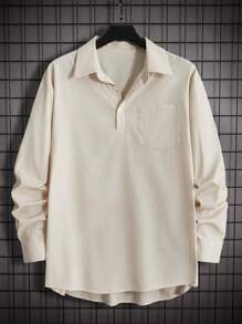 Manfinity Hypemode Men Pocket Patched Corduroy Shirt & Drawstring Waist Pants - Coffee Brown - View 7