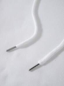 SHEIN EZwear Hoạt hình Mèo & Khẩu hiệu Dây rút Lót nhiệt Hoodie - trắng - Xem 4