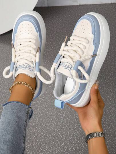 Fall/Winter Fashionable Color-Block White Sneakers