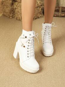 Fall/Winter Women's Shoes,Boots For Women,Platform Heels For Women - White - View 4