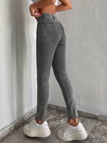 SHEIN Cottnline 高腰修身牛仔褲 - 灰色 - 查看 2