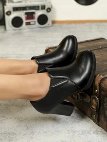 女性時尚高跟靴,厚底,具有防水功能,適用於冬季 - 黑色 - 查看 4