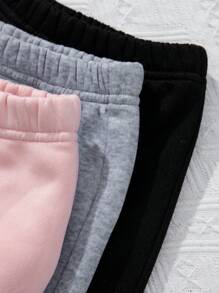 SHEIN Explorewe Conjunto de 3 piezas de pantalones de chándal de cintura elástica de color sólido para niña preadolescente, elegante para otoño/invierno - Multicolor - Ver 4
