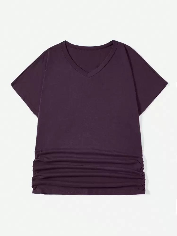SHEIN Unity Plus Solid Ruched Batwing Sleeve Tee - Purple - View 3