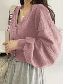 DAZY Của phụ nữ Màu thuần Thả vai Sọc Áo thun - Hồng - Xem 4