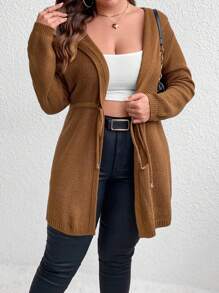 Celure 大碼腰部抽繩連帽開襟衫 - 摩卡棕 - 查看 3