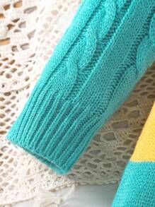 女嬰熊&字母圖案插肩袖二合一毛衣連身衣