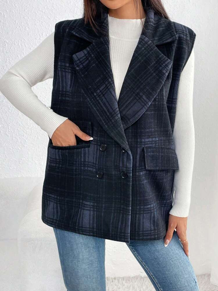 Plaid Double Breasted Vest Blazer