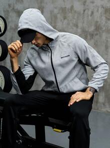 Gym Rark Men Letter Graphic Raglan Sleeve Hooded Sports Jacket Workout Tops Sports Jacket - Light Grey - View 6