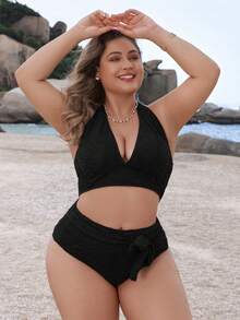 SHEIN Swim Curve Plus Size Bikini Set - Black - View 3