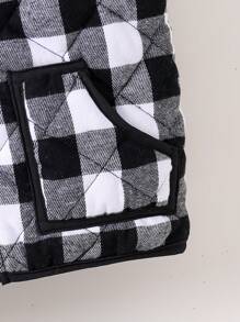 SHEIN Young Girl Plaid Printed Zip-Up Vest Padded Coat