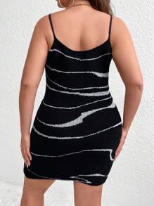 SHEIN Unity Plus Graphic Pattern Cami Knit Dress - Black and White - View 3