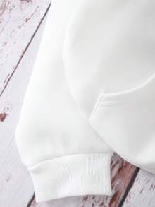 SHEIN EZwear Đồ họa Chữ cái Túi kangaroo Dây rút Lót nhiệt Hoodie - trắng - Xem 5