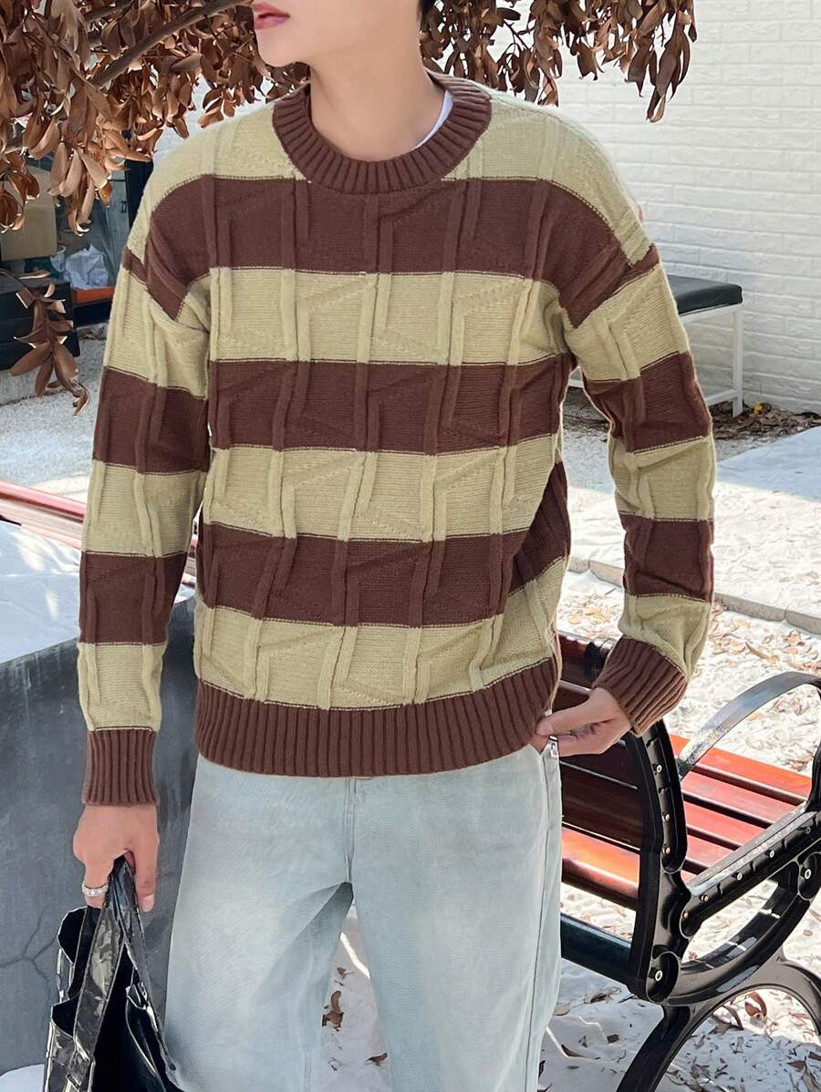 Claim Dot 男士1入組雙色落肩袖套頭毛衣