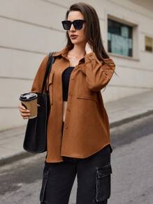EURMUSE Flap Pocket Drop Shoulder Jacket - Camel - View 1