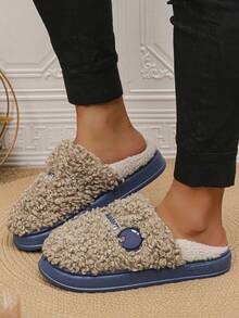 秋天&冬天濃烈香調毛茸茸舒服的男士室內拖鞋 - 卡其色 - 查看 2