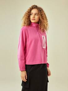 In My Nature Đồ họa Chữ cái Vạt trước một nửa khóa kéo Áo cao cổ Lông cừu Áo nỉ - Hồng - Xem 6