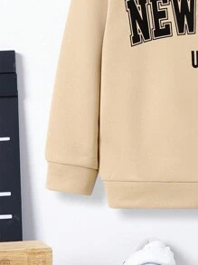 SHEIN Young Boy Letter Graphic Half Zip Sweatshirt - Khaki - View 3