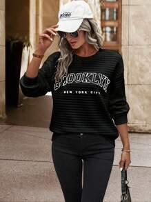 SHEIN Frenchy Letter Graphic Drop Shoulder Tee - Black - View 6