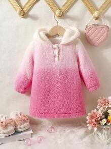 Vestido sudadera con capucha de peluche degradado para bebé niña, otoño - Rosa - Ver 1