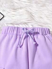 SHEIN Chica preadolescente Pantalones deportivos cargo con bolsillo lateral con solapa de cintura con cordón - Púrpura malva - Ver 4