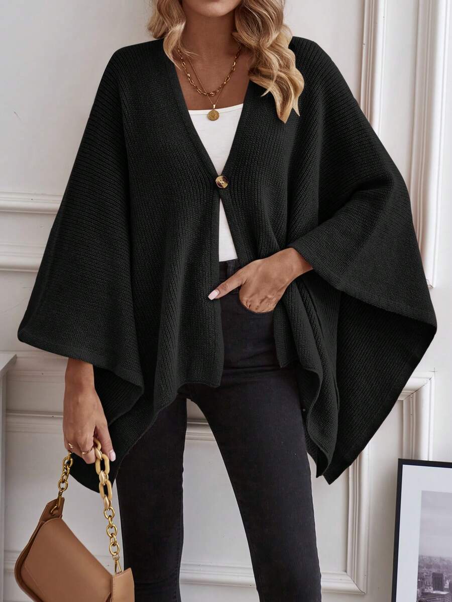 SHEIN LUNE tay cánh Viền không đối xứng Áo Cardigan - màu đen - Xem 1