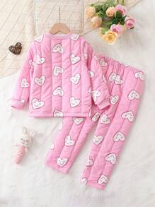 Chica Joven Conjunto de pijama con estampado de corazón - Rosa - Ver 2