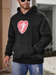 Manfinity Homme Hombres talla grande Capucha con corazón & con estampado de figura con bolsillo de canguro
