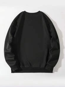 Men Plus Slogan Graphic Thermal Lined Sweatshirt - Black - View 2