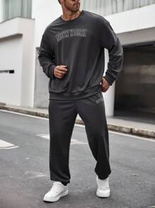 Manfinity Homme Men Plus Letter Graphic Sweatshirt & Sweatpants - Dark Grey - View 6