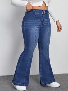 SHEIN EZwear Talla grande Jeans de pierna amplia con cinturón con hebilla