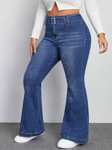 SHEIN EZwear Talla grande Jeans de pierna amplia con cinturón con hebilla