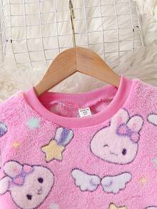 Tween Girl Cartoon Graphic Flannel PJ Set - Multicolor - View 3