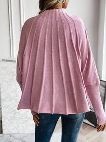 SHEIN LUNE Mock Neck Batwing Sleeve Sweater - Pink - View 2