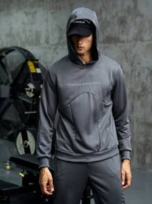 Manfinity Sport Corelite 男士字母图案运动卫衣 男士卫衣 - 深灰色 - 查看 2