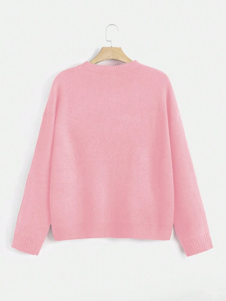 Plus Mushroom Pattern Drop Shoulder Sweater Knit Pullover Fall Winter Sweater