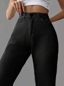 EURMUSE Jeans con cremallera crop - Negro - Ver 4