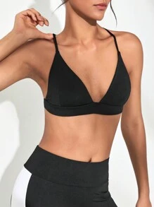 Lifespree 素色交叉露背運動型胸罩 - 黑色 - 查看 5