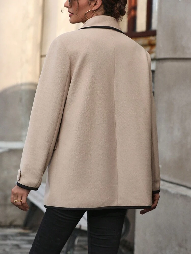Contrast Binding Shawl Collar Overcoat