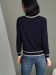 撞色饰边毛衣、长袖上衣