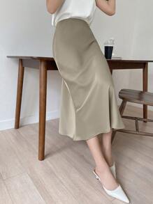 DAZY High Waist Mermaid Hem Skirt - Apricot - View 7