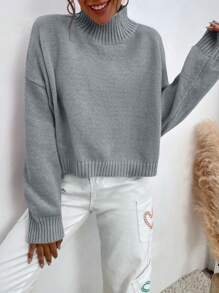 EURMUSE Solid Turtleneck Sweater - Grey - View 3