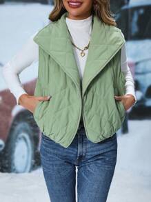 SHEIN Unity 瀑布领背心绗缝棉服外套衣服冬季 - 綠色 - 查看 3